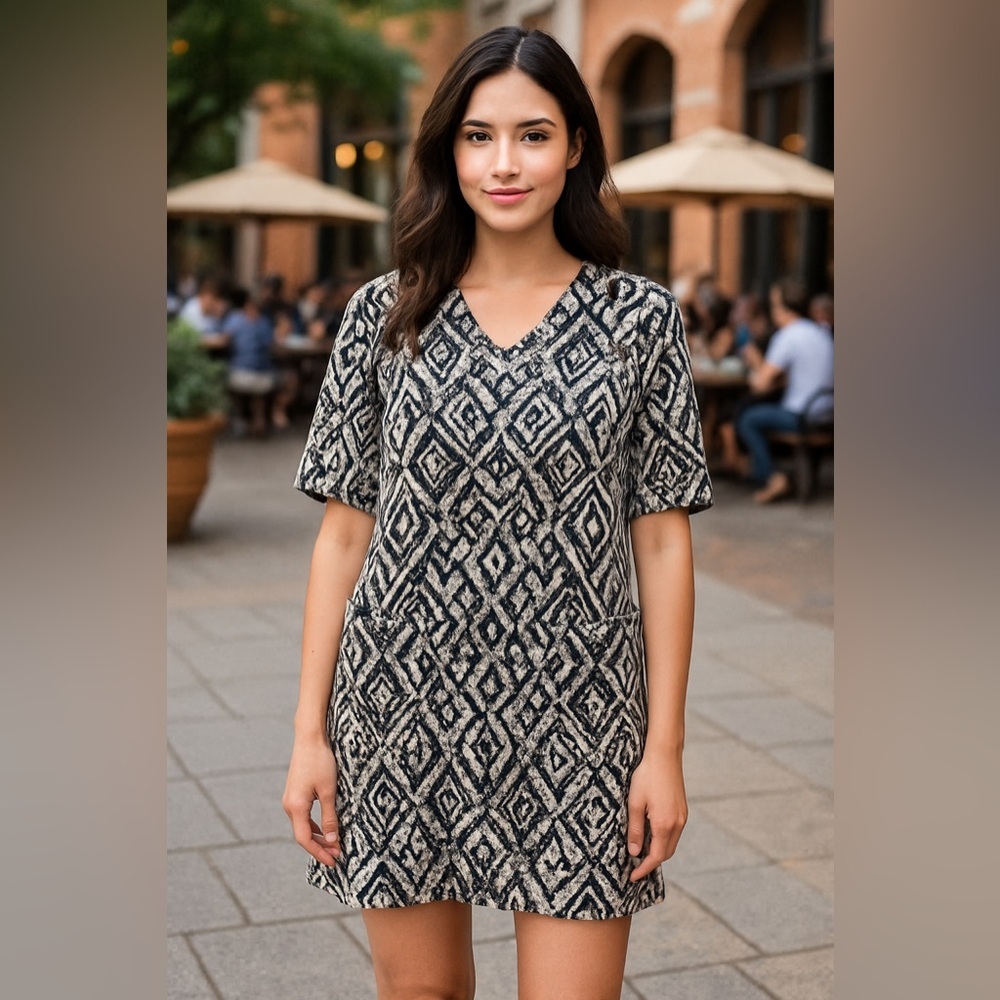 10 Crosby Derek Lam Black & White Geometric Boxy Cotton Dress Size 2